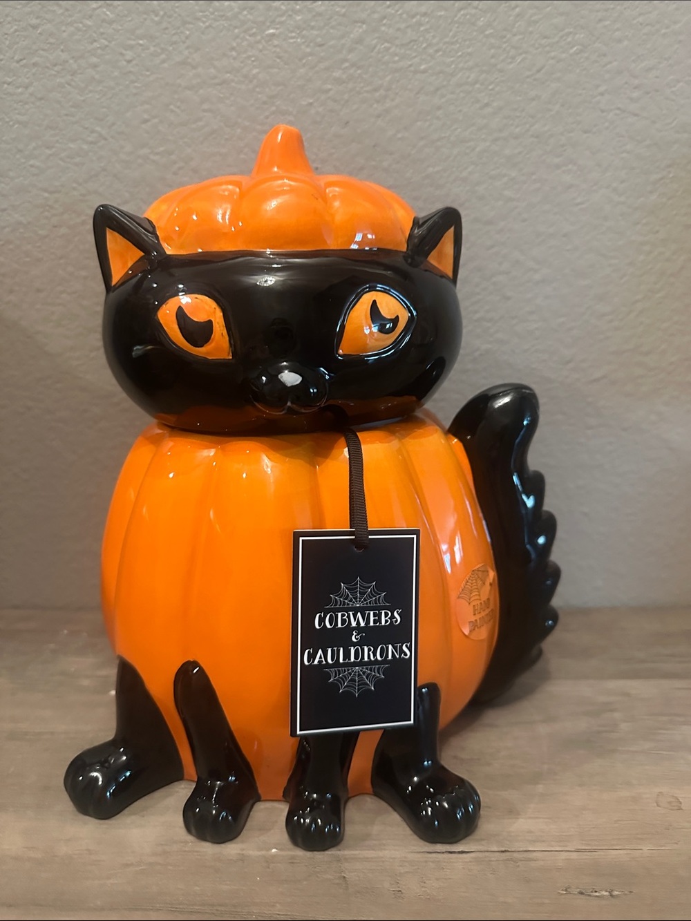 Cobwebs & Cauldrons Spider Cat Pumpkin Cookie Jar/ Canister